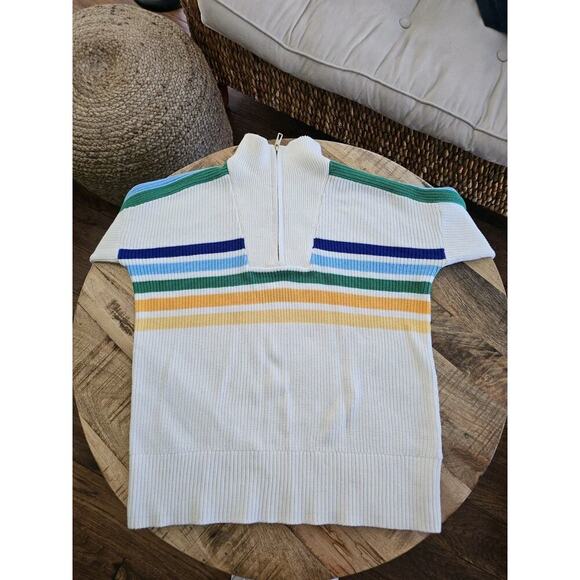Lands' End Drifter Cotton Quarter Zip Pullover Sweater Size XS NWOT Striped - Picture 5 of 8